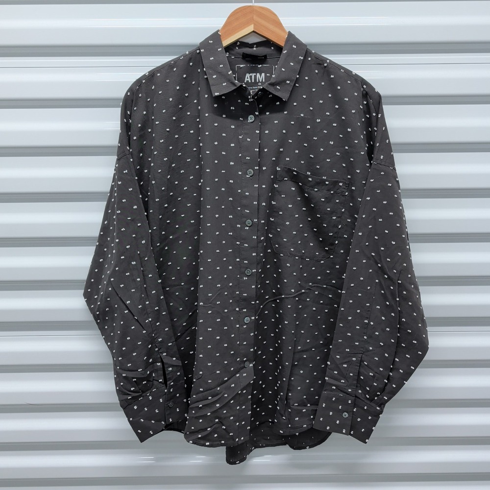ATM Anthony Thomas Melillo Shirt L‎ Womens Gray Cotton Clip Dot Button Down